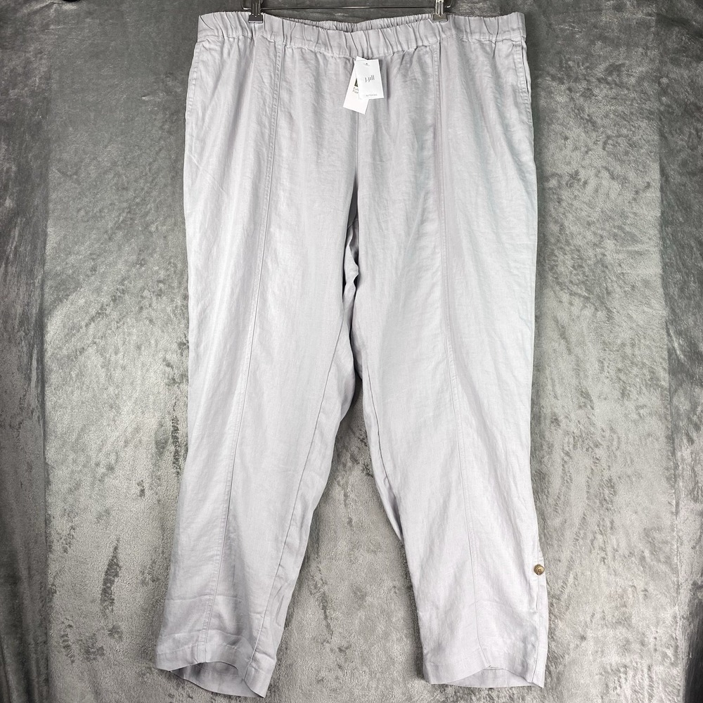 J Jill Pants Womens Size 3X Grey Love Linen Roll Tab Lagenlook Beachy Resort